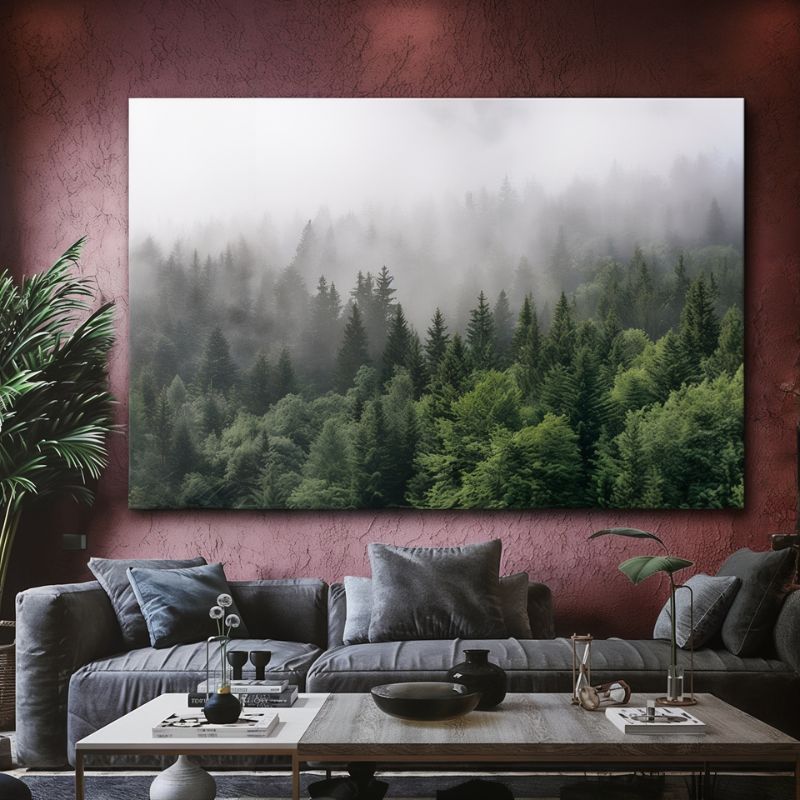 Tableau forêt brume déco