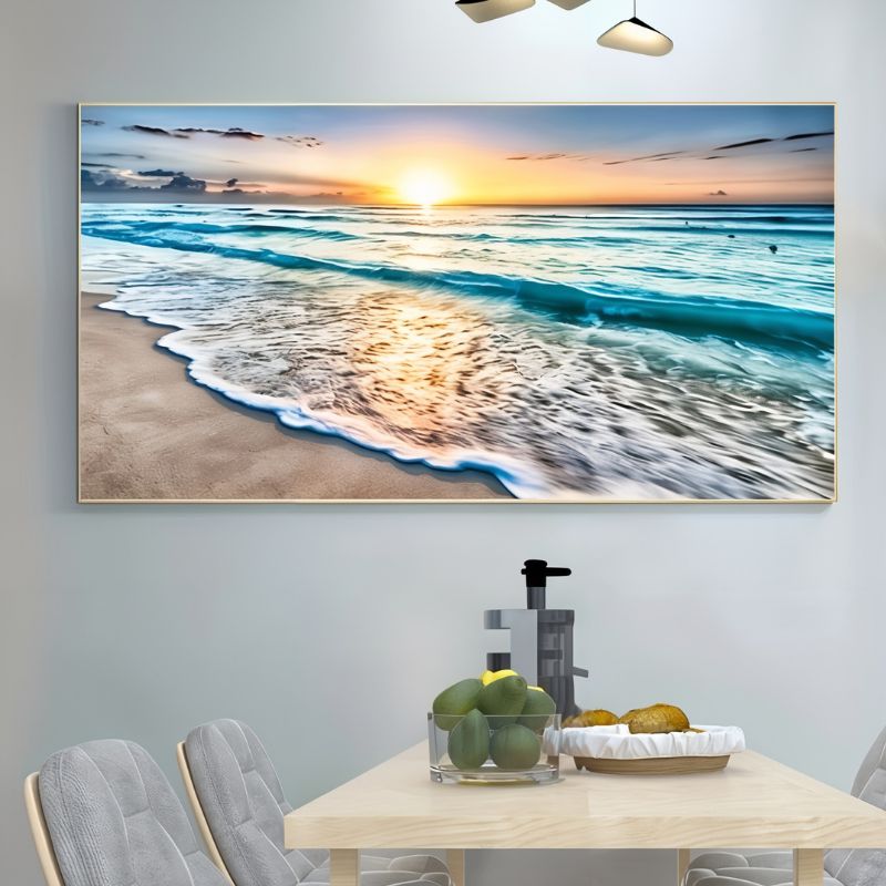 Tableau coucher de soleil sur la mer cadre