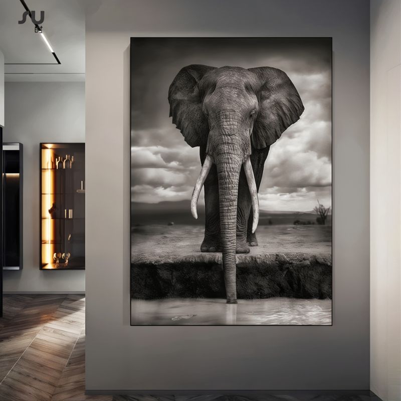 Tableau Élephant Noir et Blanc