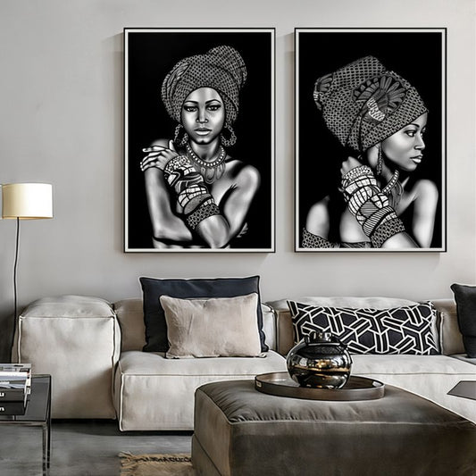 Tableau Africain Noir et Blanc