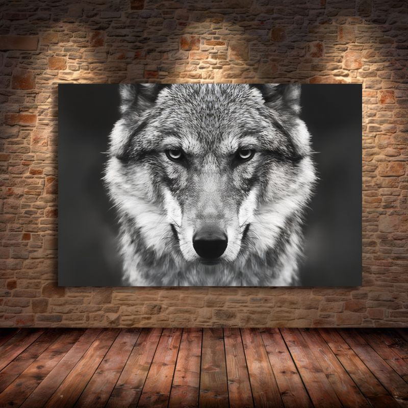 Tableau Loup Noir et Blanc