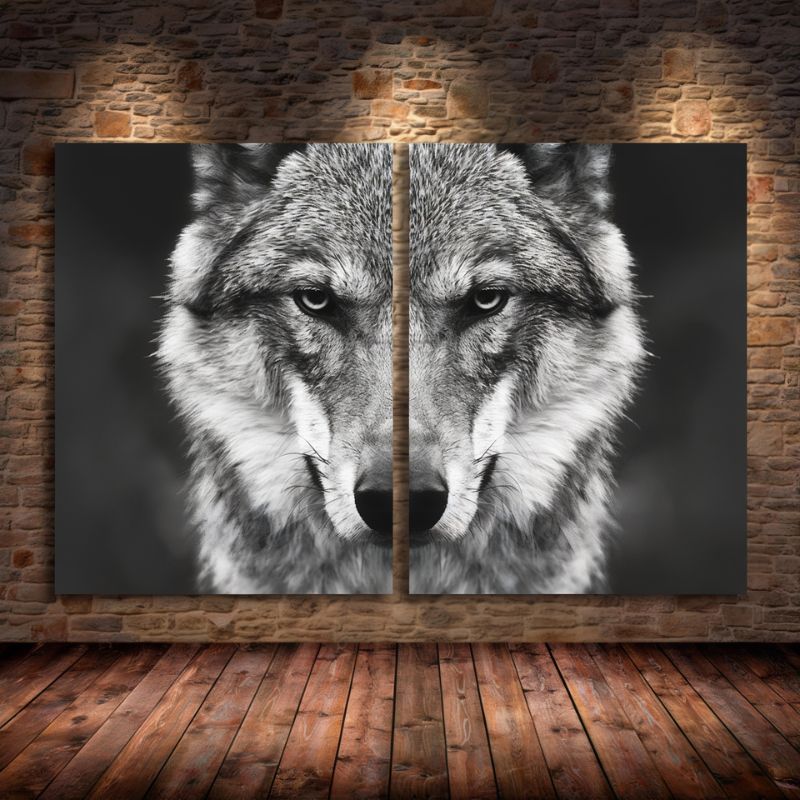 Tableau Loup Noir et Blanc