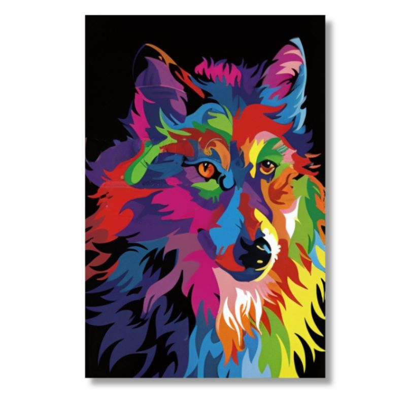 Tableau loup coloré toile