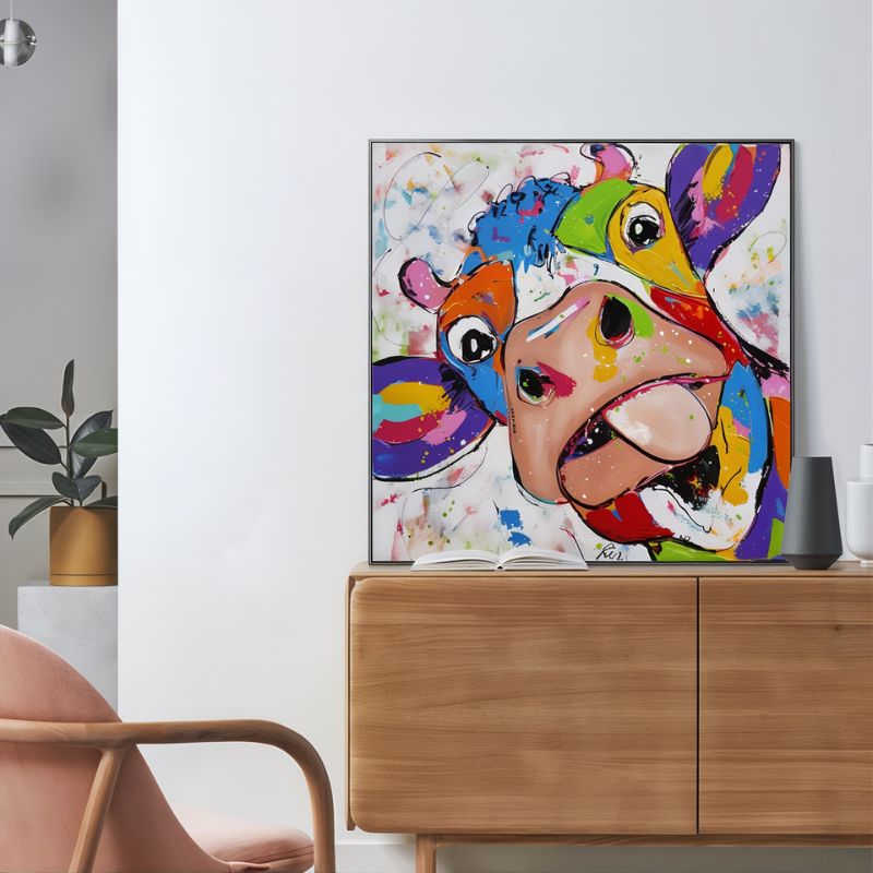 Tableau Vache Coloree cadre