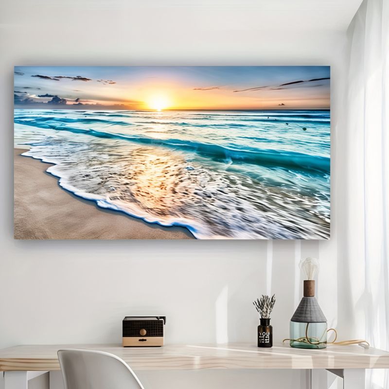 Tableau coucher de soleil sur la mer déco murale