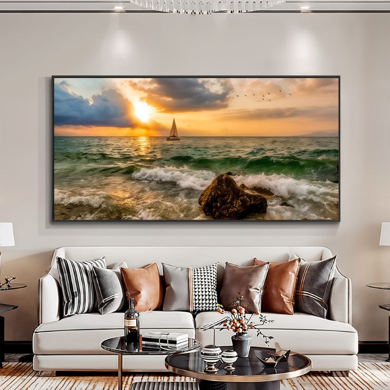 Tableau coucher de soleil montagne