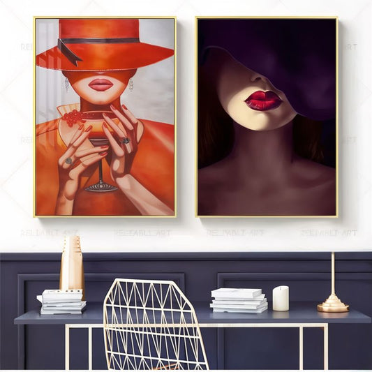 Tableau Femme Chapeau Rouge